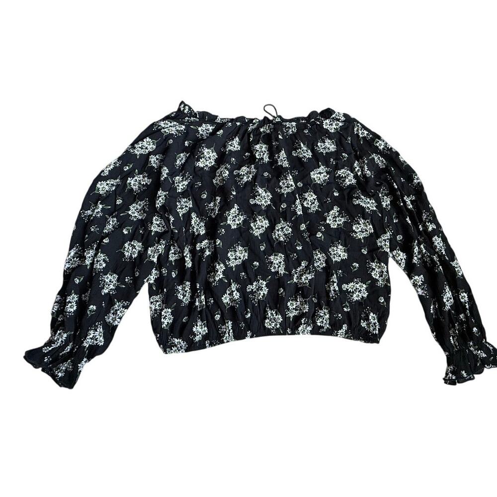 Womens Plus Size Blouse Tassel Tie Neck Lanter Sleeve Daisy print Size 2XL - Picture 3 of 14